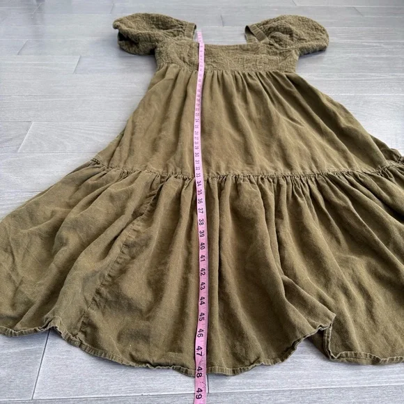 Madewell Tiered Midi Dress Quilted Hemp Blend Olive Green NH112 Size 10 Boho - Picture 15 of 15